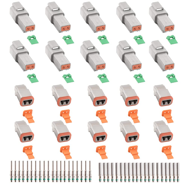 JRready ST6246 DT 2 Pin Connector 10 Sets, Gray Waterproof Electrical Wire Connector with Solid Contacts 14-16AWG