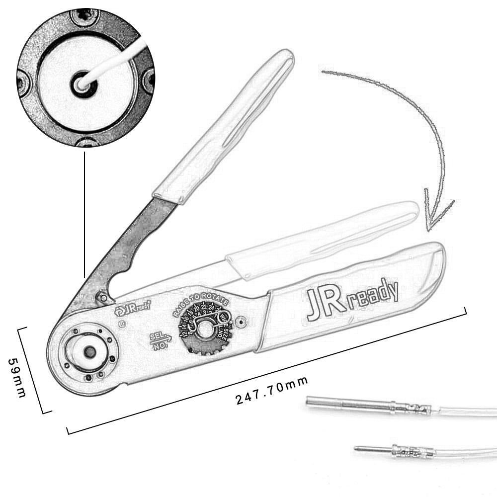 JRready JRD-FT8 Crimp Tool Enlarged Thru-hole Diameter 6.35mm for Big Size Contacts, 12-26AWG