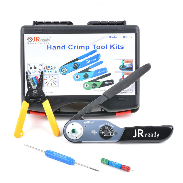 JRready JST2109S JRD-HDT-48 Closed Barrel Crimper Kit with IDEAL 45-120 Wire Stripper & G454 Gage & DRK-RT1 Removal tool Work with DT,DTM,DTP Connector 12#, 16#, 20# Solid Contacts