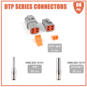 JRready ST6278 (5 Sets) DTP 4 Pin Waterproof Connectors Kit with 20 Pairs Male and Female Closed Barred Solid Contacts 14-12AWG (2.0-4.0mm²)