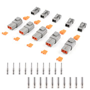 JRready ST6284 DTP Connector Kit 5 Sets, 2Pin Waterproof Electrical Connectors Kit with 10 Pair 14-12AWG(2.0-4.0mm²) Solid Contacts Male and Female Closed Barred Terminal Kit (2pin-5Sets)