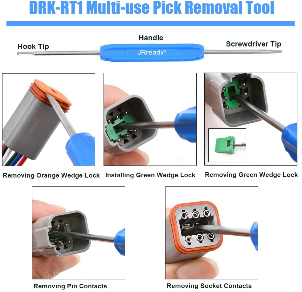 JRready ST6233 209 PCS DT Connector Kit, 2-12 Pin Waterproof Connector with Solid Contacts Pick Removal Tool for Automotive Use