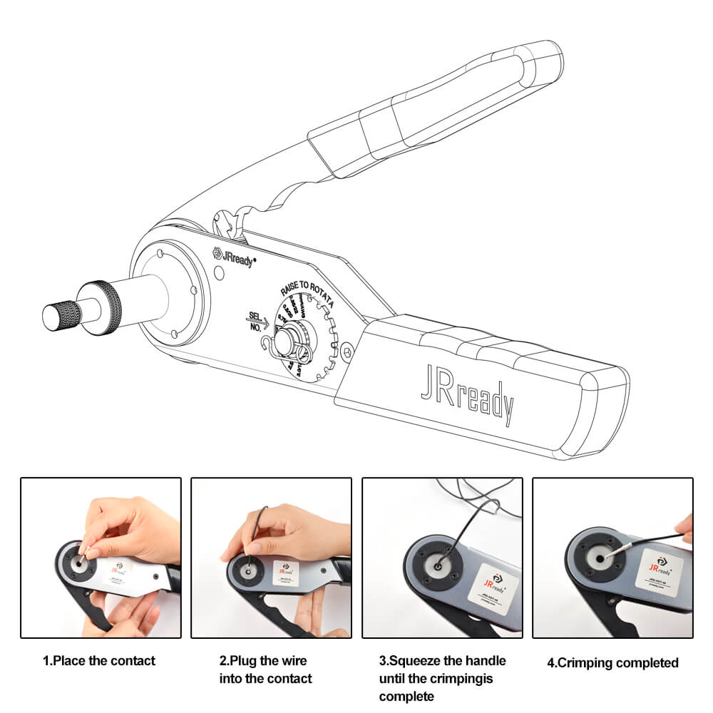 JRready JST2109S JRD-HDT-48 Closed Barrel Crimper Kit with ACT-WS30 Wire Stripper & G454 Gage & DRK-RT1 Removal tool Work with DT,DTM,DTP Connector 12#, 16#, 20# Solid Contacts