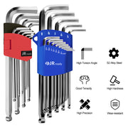 JRready Allen Wrench SAE & Metric 22-Piece Set: AW-M0910 9-Pieces Metric Allen Wrench Set & AW-I1310 13-Pieces Imperial Hex Key Set with Ball End