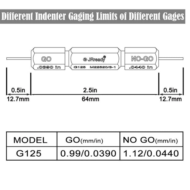JRready G125 (M22520/3-1) Go-no-go Gage for M22520/2-01 & M22520/1-01 Cable Crimping Tools, GO: 0.039 inch; NO-GO: 0.044 inch