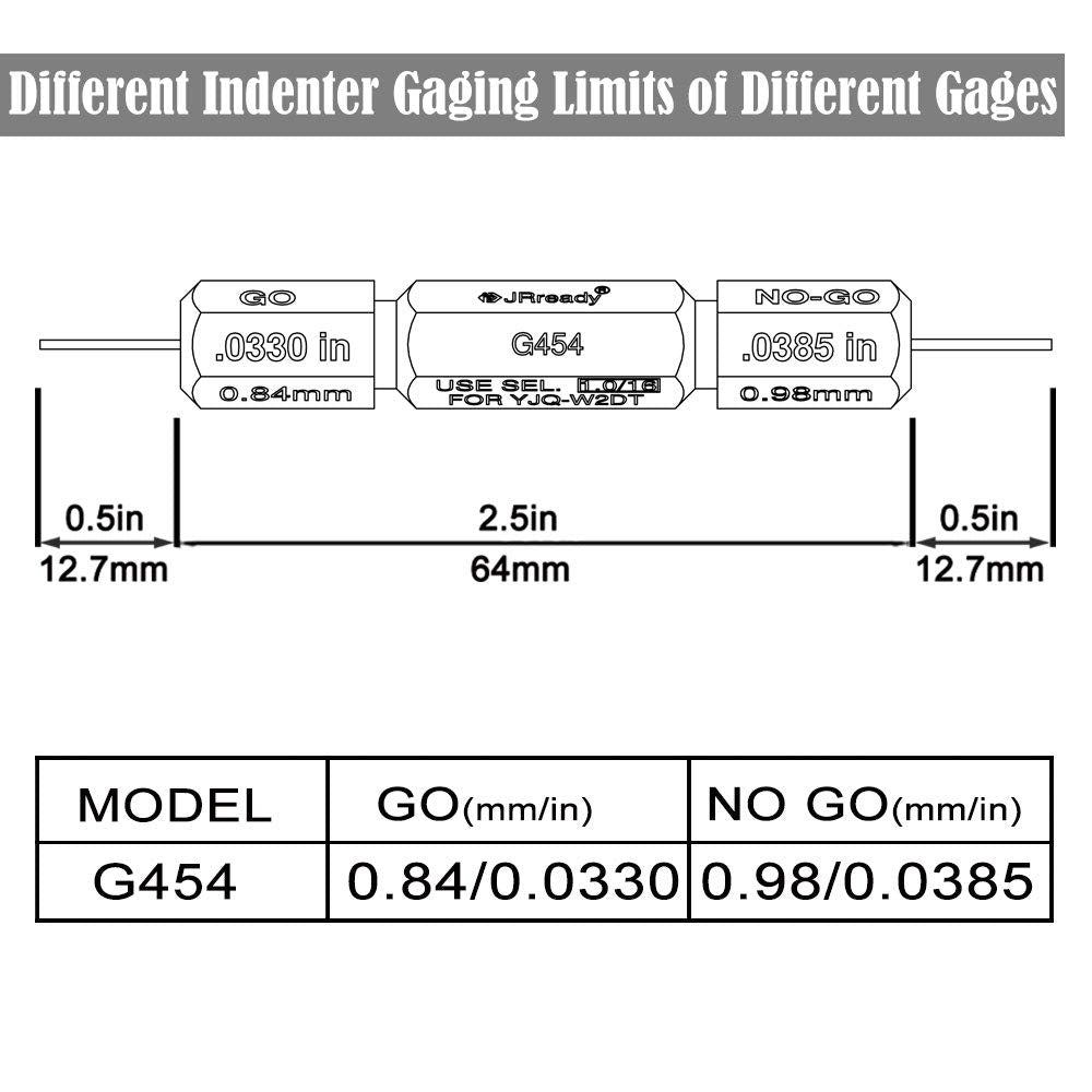 JRready G454 Go-NoGo Gauge Testing Tool for HDT-48-00/JRD-HDT-48/YJQ-W2DTQ Crimp Tool GO: 0.0330 (0.84) - NO-GO: 0.0385 (0.98)