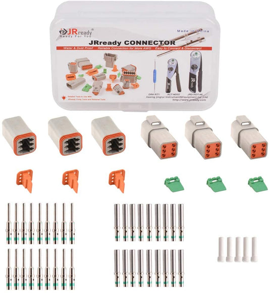 JRready ST6115 DT 6 Pin Gray Waterproof Connectors with 16# Contact 14-16AWG & Seal Plug, 3 Pairs